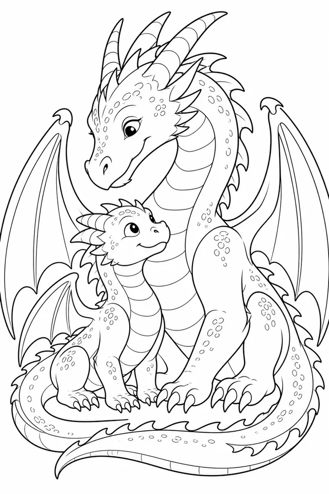 Realistic Dragon Family Pair coloring page