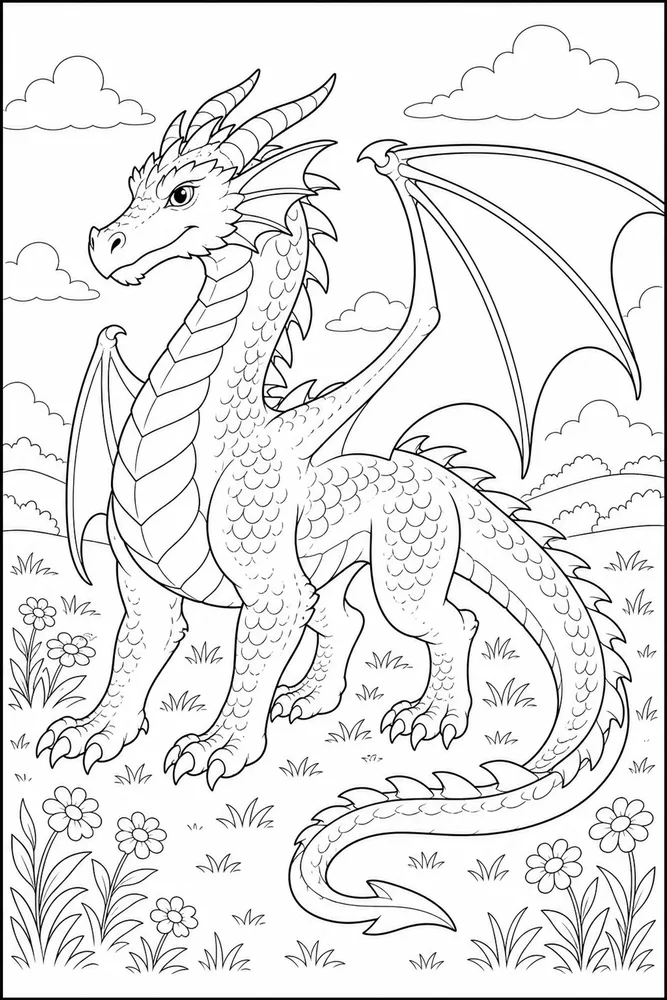 Realistic Dragon Field Background coloring page