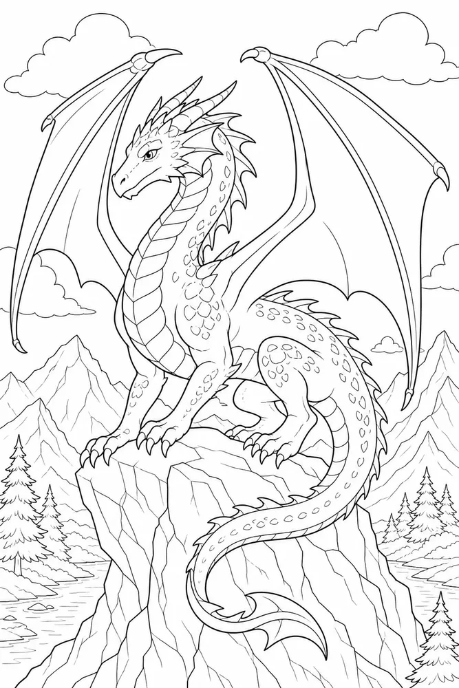 Realistic Dragon Natural Movement coloring page