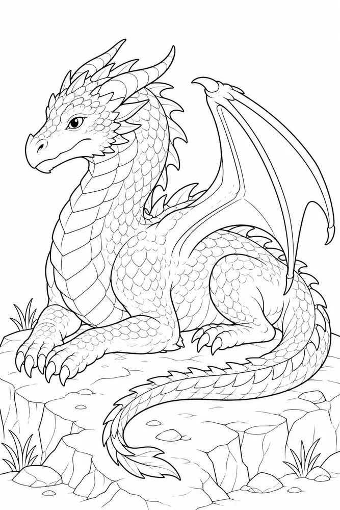 Realistic Dragon Resting Pose coloring page
