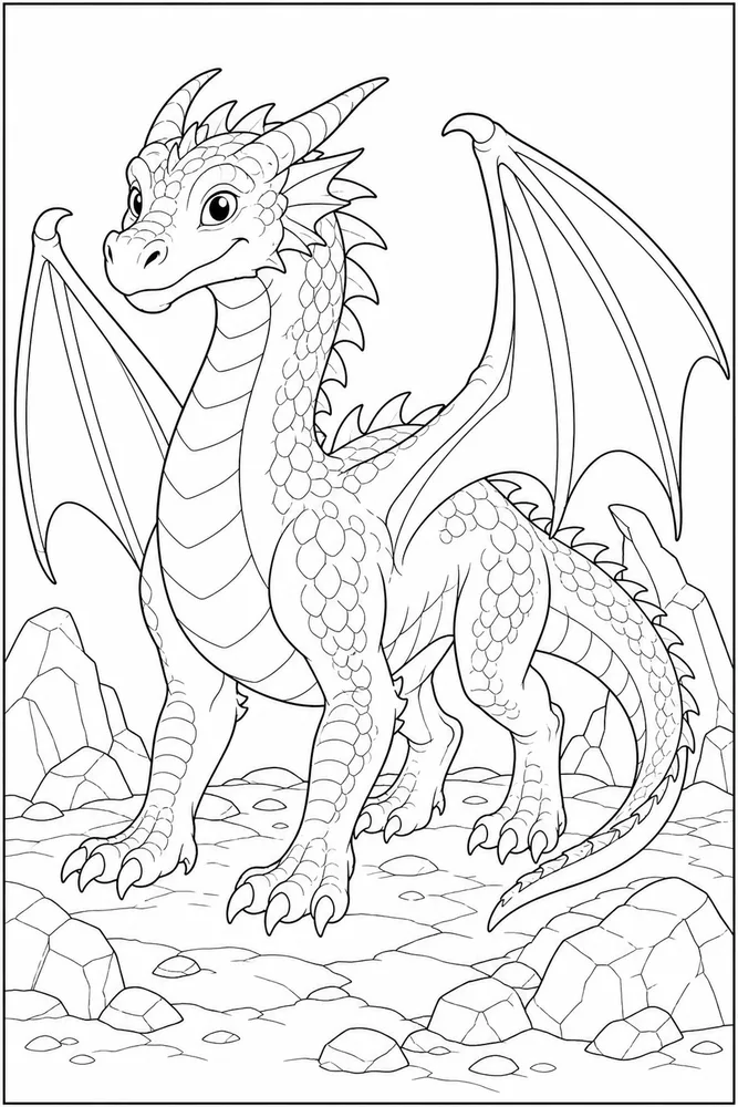 Realistic Dragon Rocky Ground coloring page
