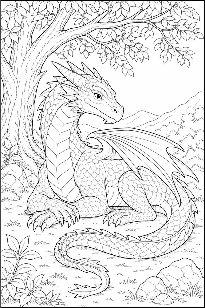 Realistic Dragon Tree Shade coloring page