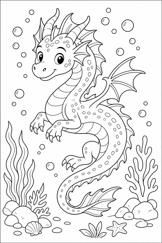 Sea Dragon Bubble Trail coloring page