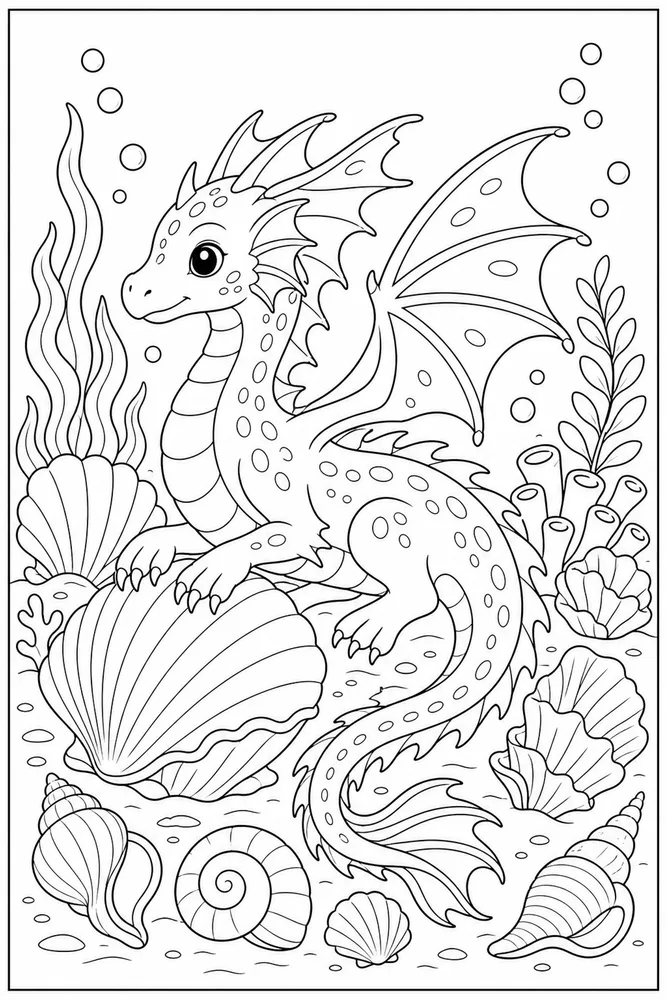 Sea Dragon Shell Garden coloring page