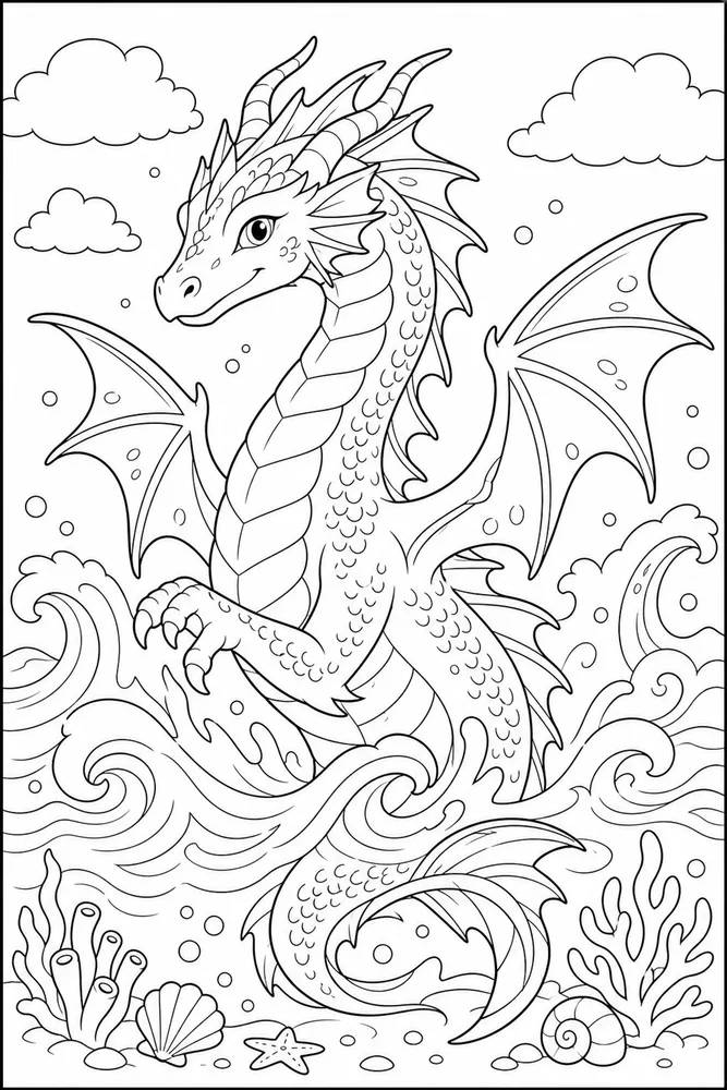 Sea Dragon Water Dragon Wave coloring page
