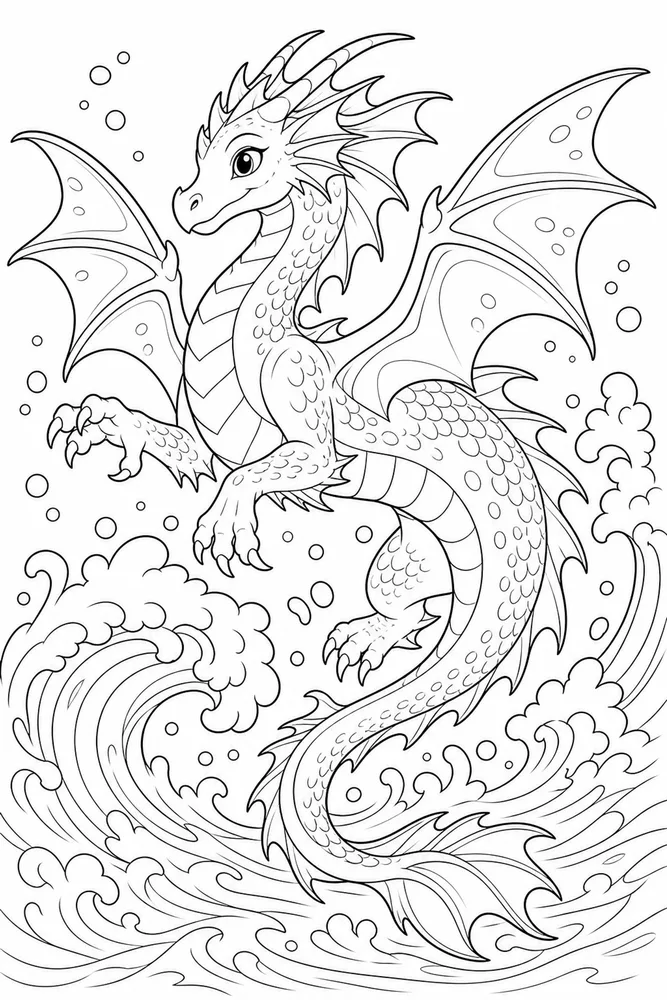 Sea Dragon Wave Crest coloring page