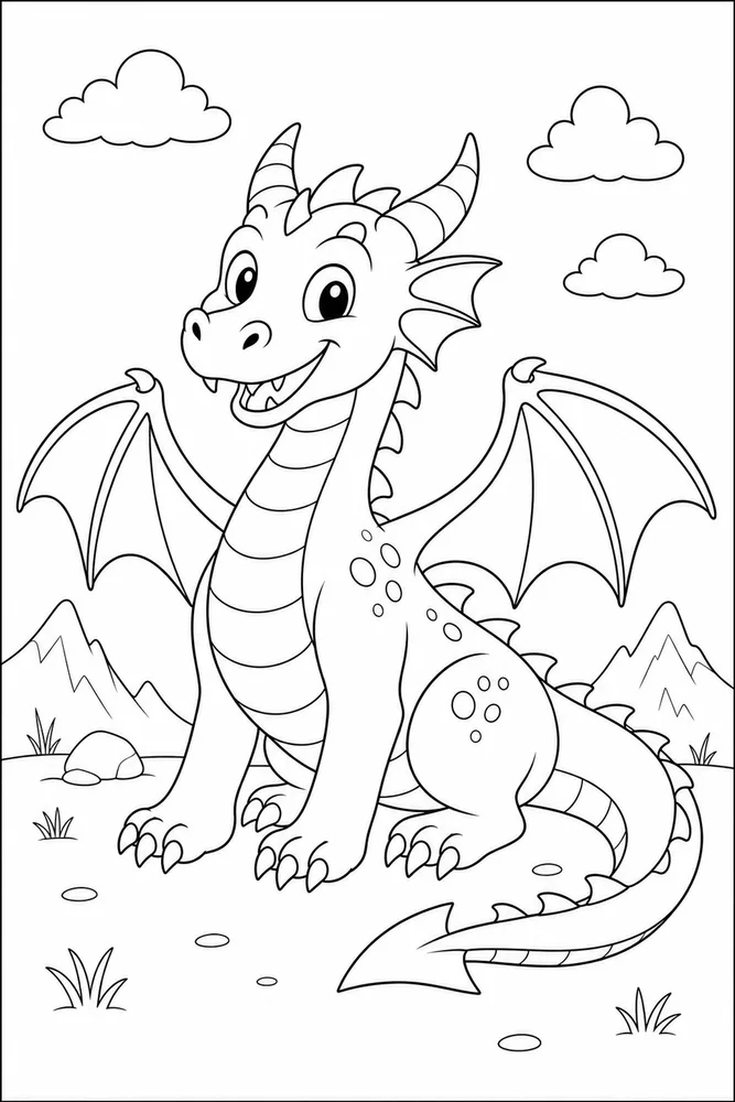 Simple Dragon Basic Shape Path coloring page