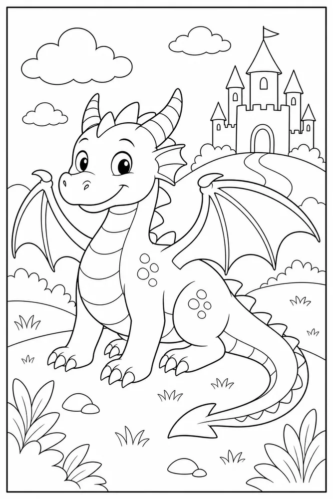 Simple Dragon Simple Border coloring page