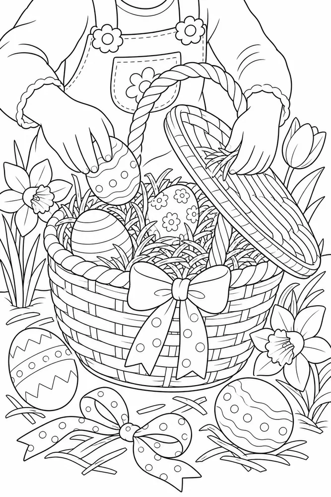 Easter Basket Easter basket activity scene coloring page