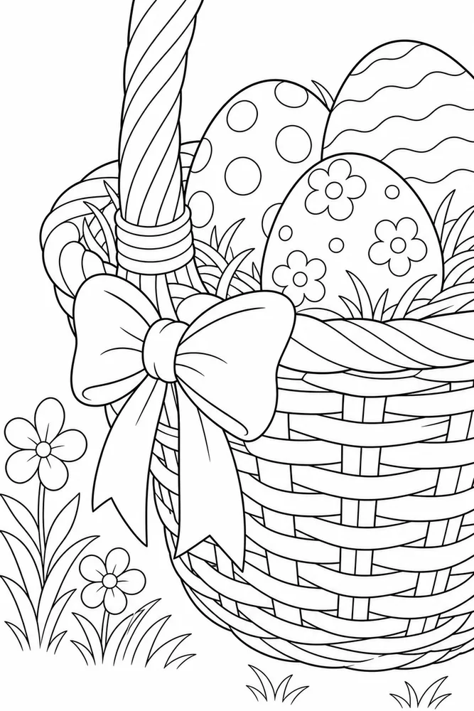 Easter Basket Easter basket close up detail coloring page