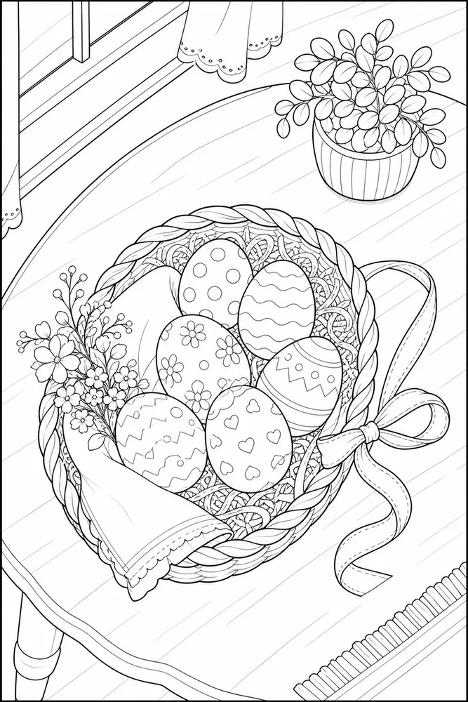 Easter Basket Easter basket cozy indoor moment coloring page