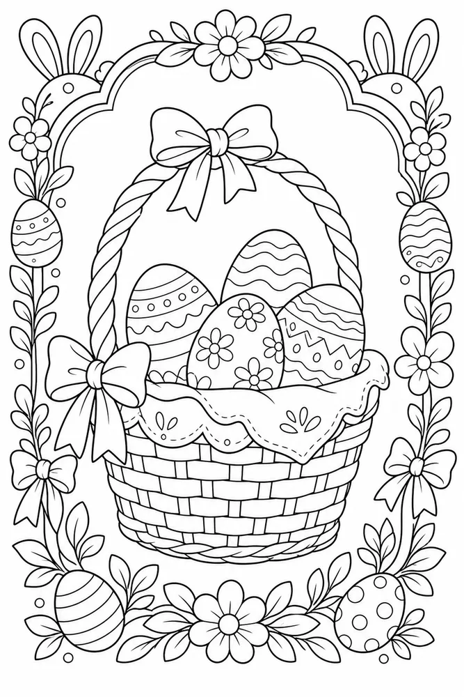 Easter Basket Easter basket decorative border coloring page