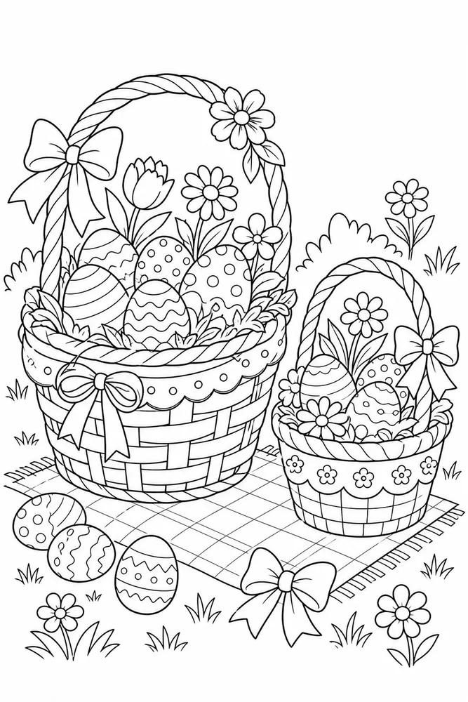 Easter Basket Easter basket family scene coloring page