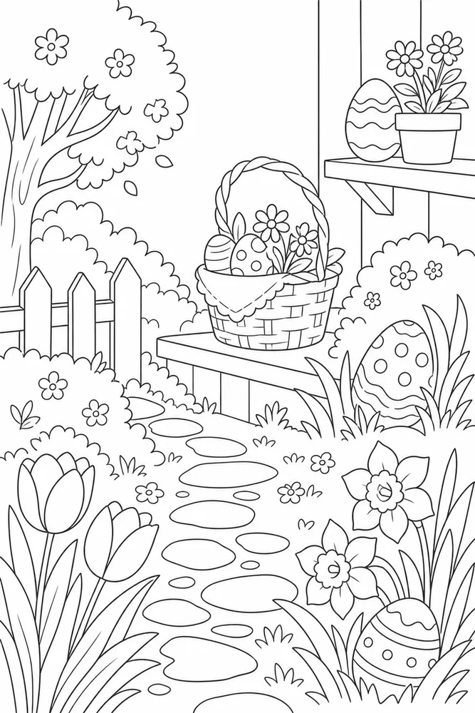 Easter Basket Easter basket habitat background coloring page