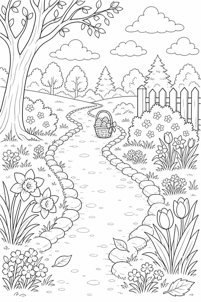 Easter Basket Easter basket outdoor path coloring page