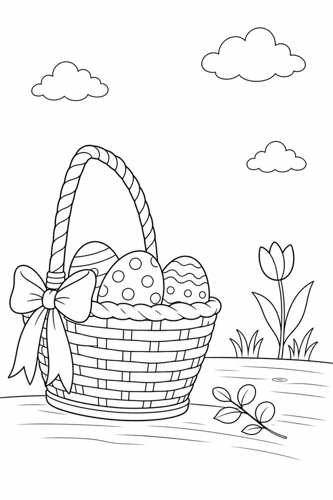 Easter Basket Easter basket simple scene coloring page
