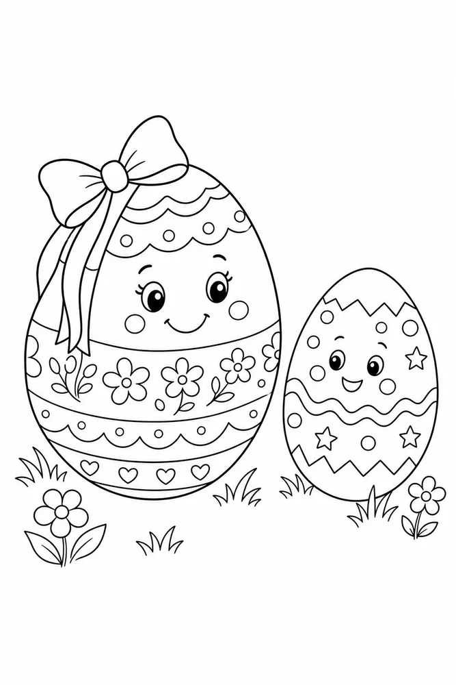 Easter Egg Easter egg family scene coloring page