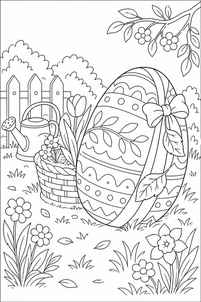 Easter Egg Easter egg garden setting coloring page