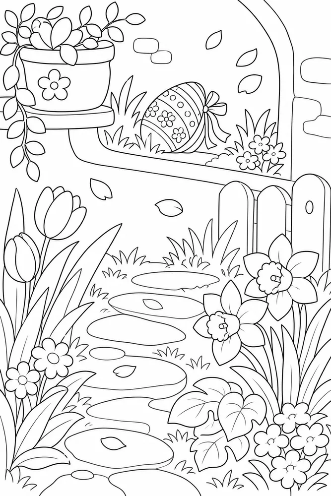 Easter Egg Easter egg habitat background coloring page