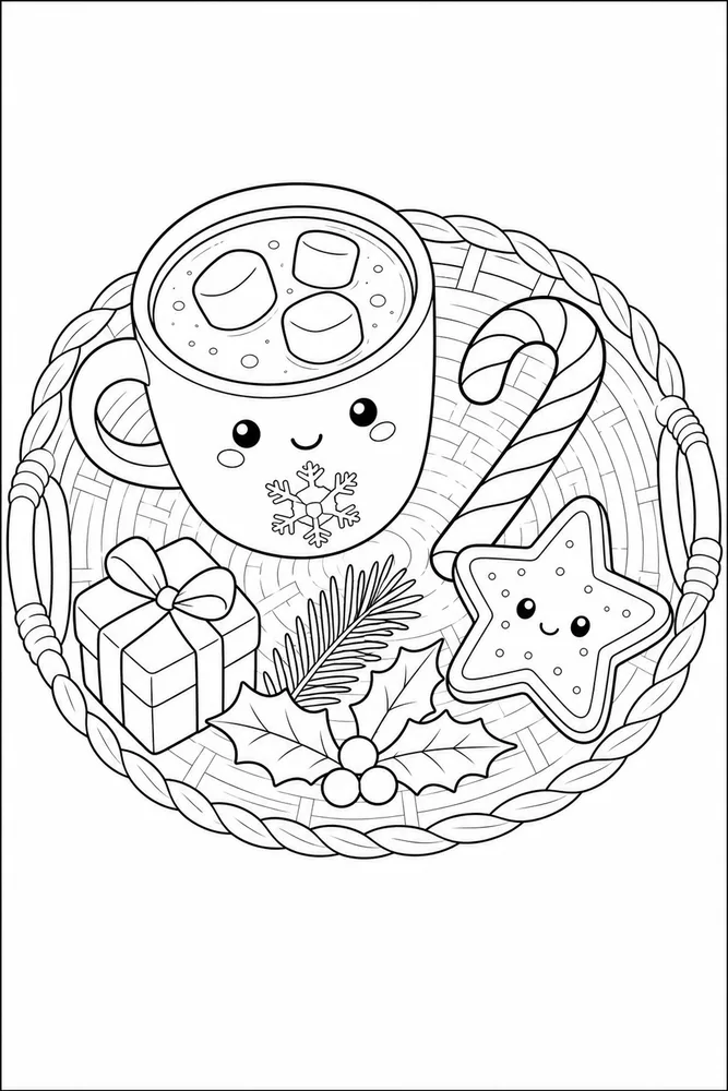 Cute Easy Christmas Cute easy christmas cozy indoor moment coloring page
