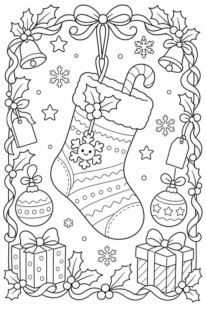 Cute Easy Christmas Cute easy christmas decorative border coloring page