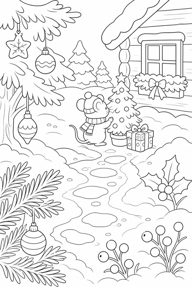 Cute Easy Christmas Cute easy christmas habitat background coloring page