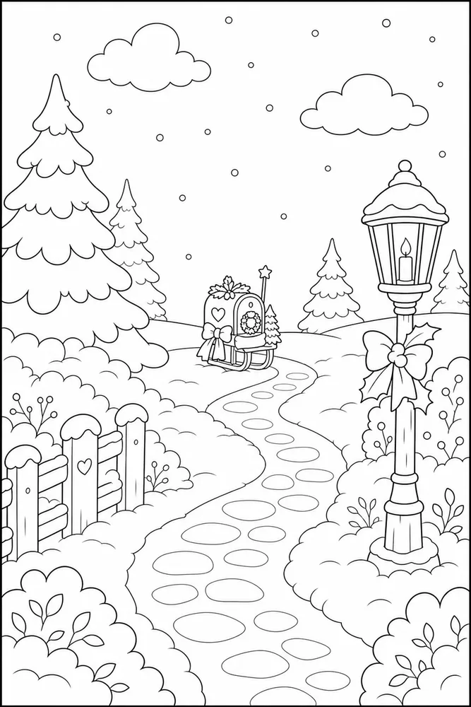 Cute Easy Christmas Cute easy christmas outdoor path coloring page