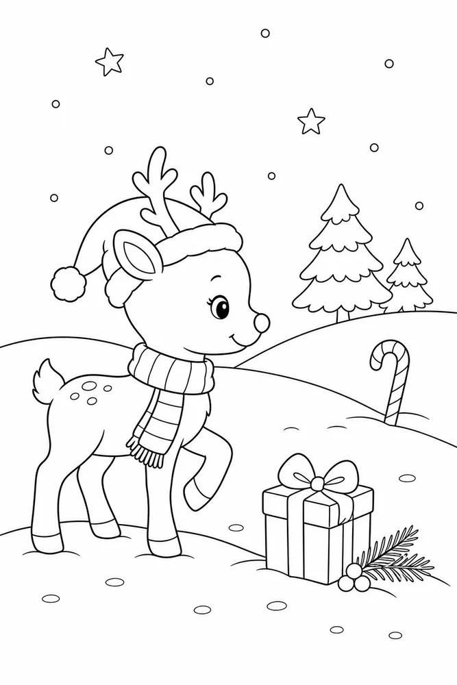 Cute Easy Christmas Cute easy christmas simple scene coloring page