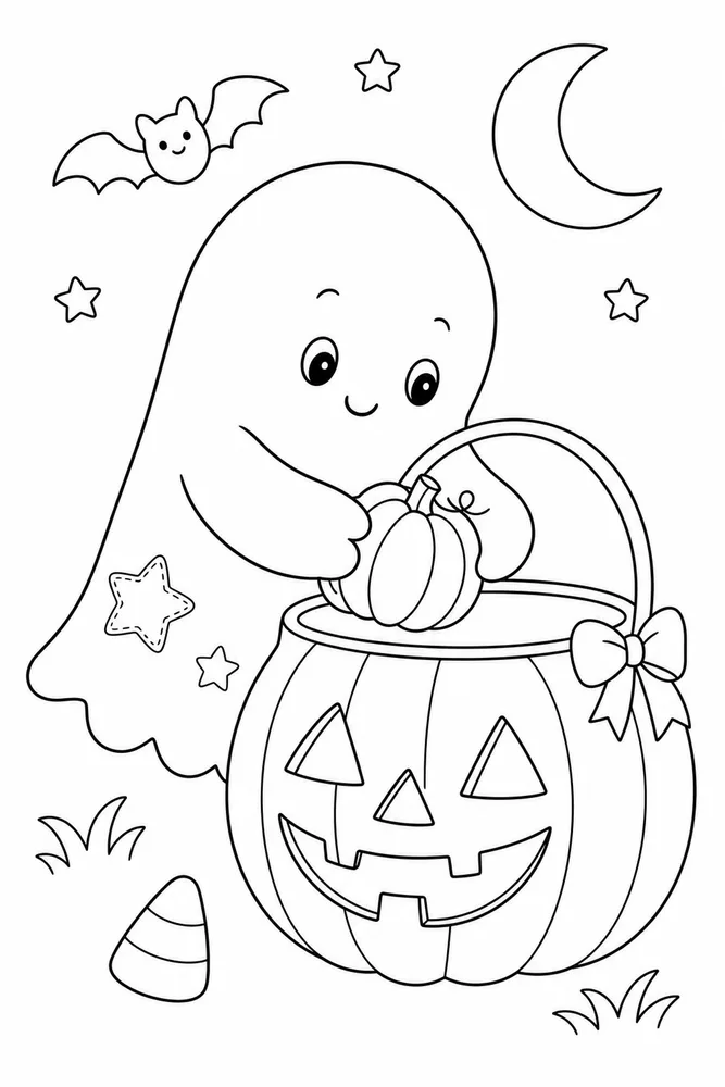 Cute Easy Halloween Cute easy halloween activity scene coloring page