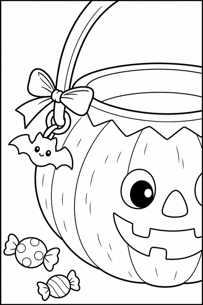 Cute Easy Halloween Cute easy halloween close up detail coloring page