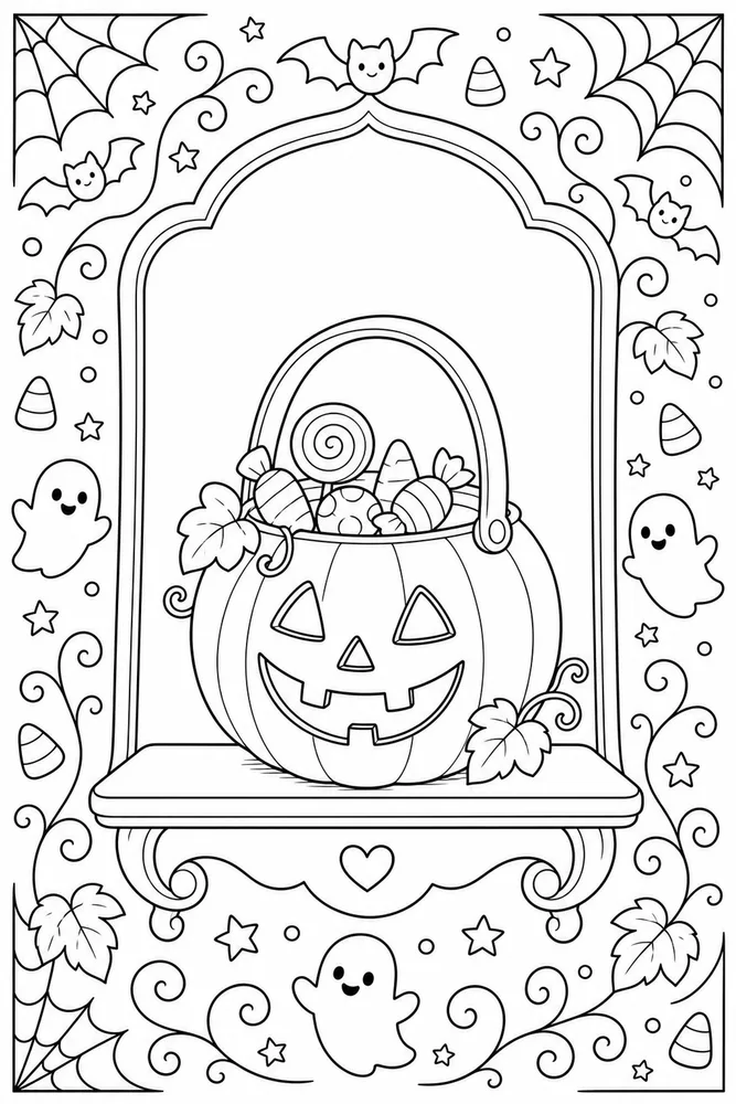 Cute Easy Halloween Cute easy halloween decorative border coloring page