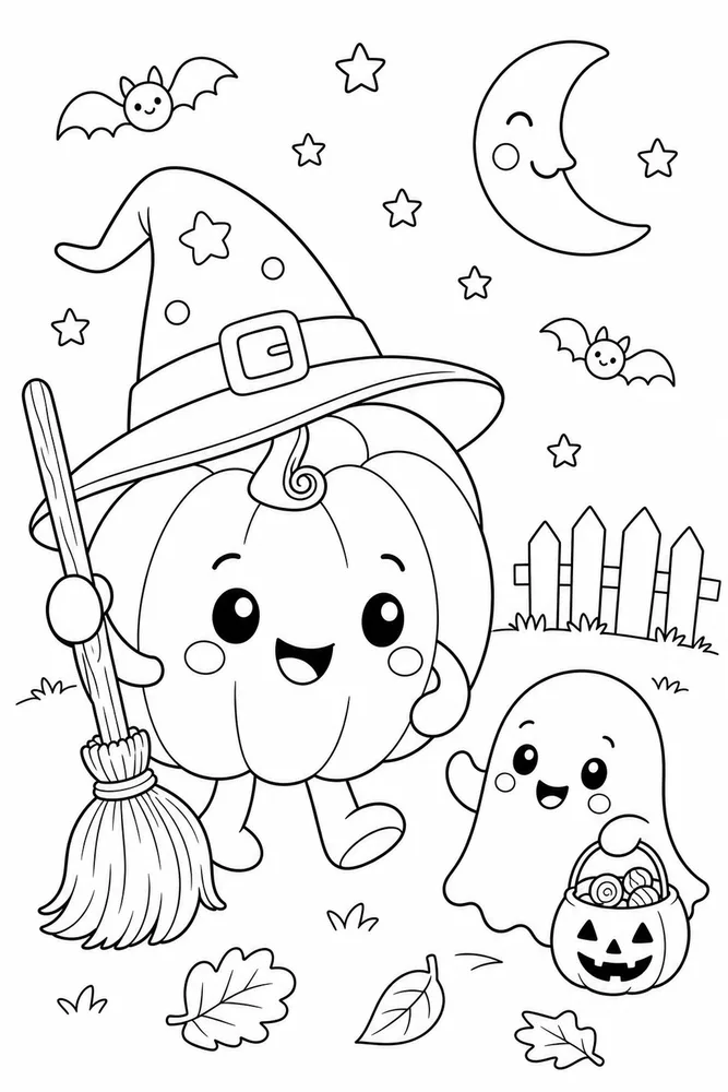 Cute Easy Halloween Cute easy halloween family scene coloring page