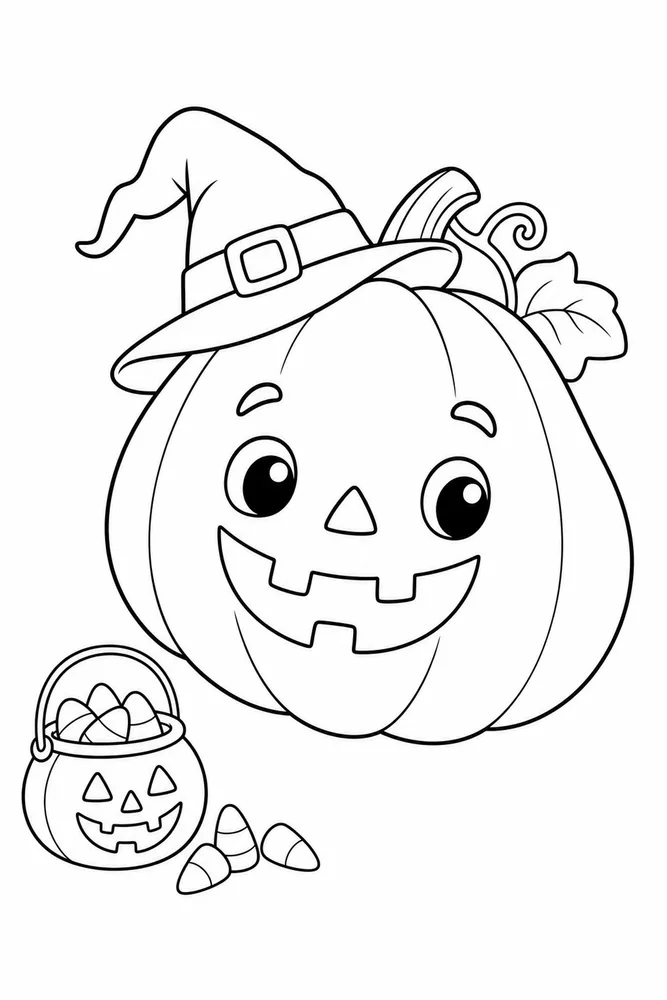 Cute Easy Halloween Cute easy halloween front portrait coloring page