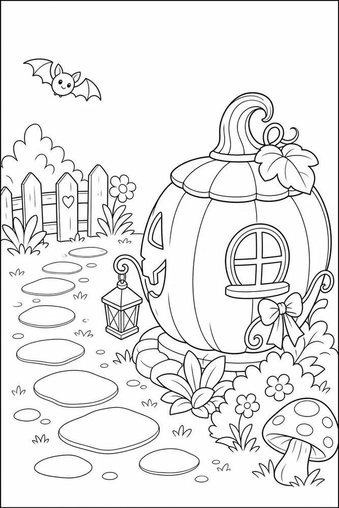 Cute Easy Halloween Cute easy halloween garden setting coloring page