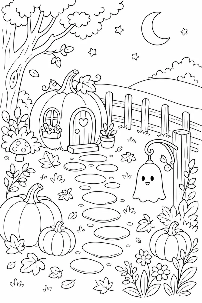 Cute Easy Halloween Cute easy halloween habitat background coloring page