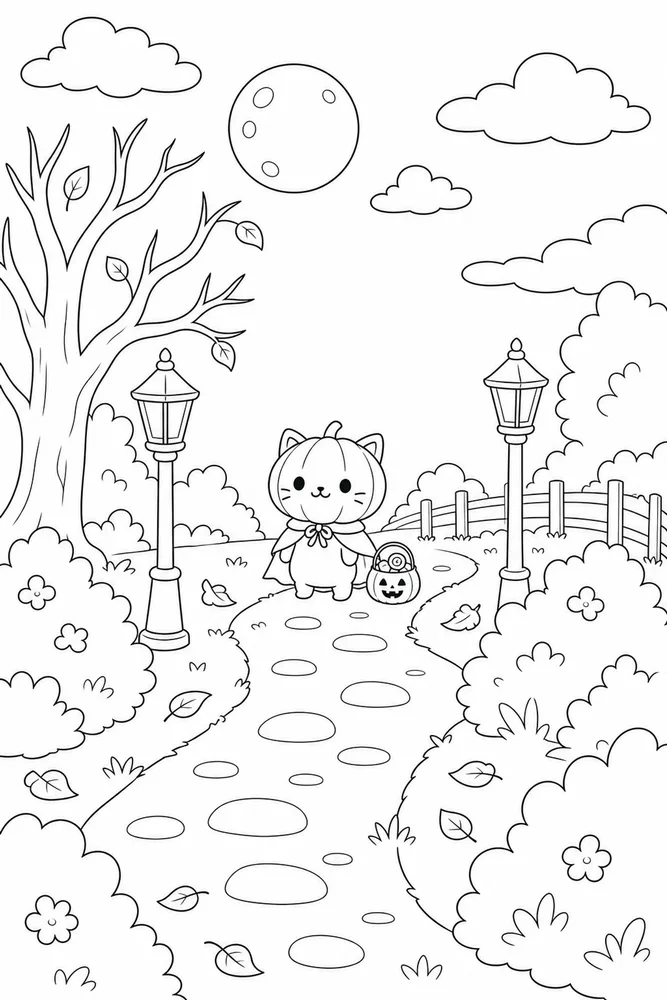 Cute Easy Halloween Cute easy halloween outdoor path coloring page