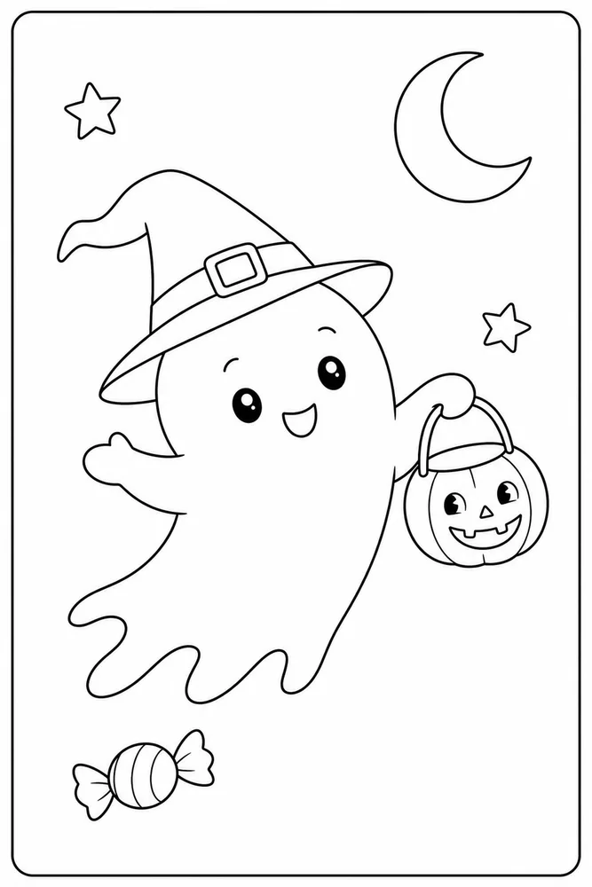 Cute Easy Halloween Cute easy halloween playful pose coloring page