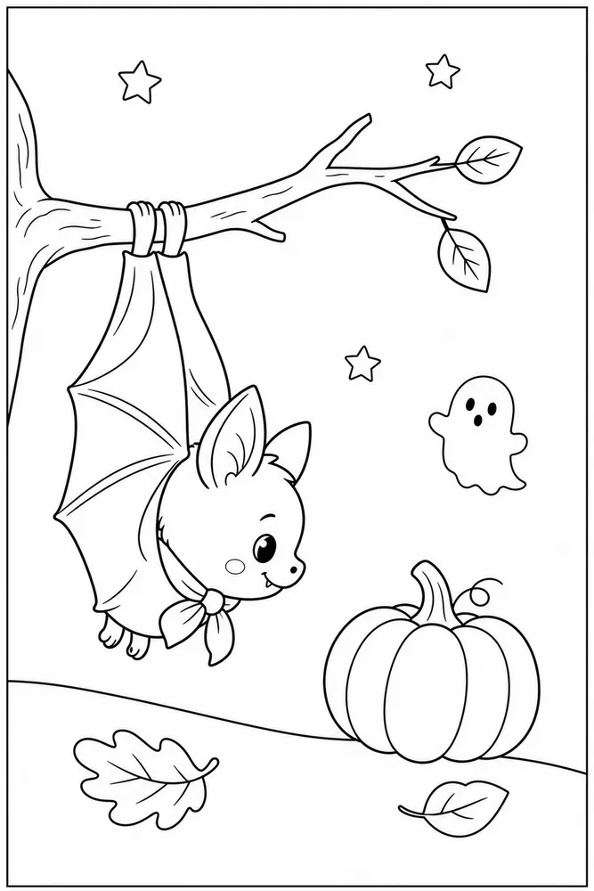 Cute Easy Halloween Cute easy halloween simple scene coloring page