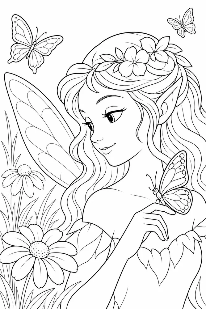 Beautiful Fairy Beautiful Fairy Butterfly Meadow coloring page
