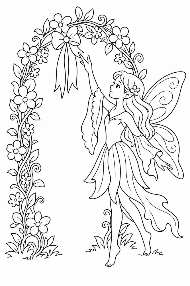 Beautiful Fairy Beautiful Fairy Flower Arch coloring page