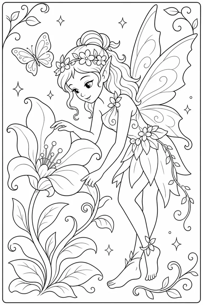 Beautiful Fairy Beautiful Fairy Magic Flower coloring page