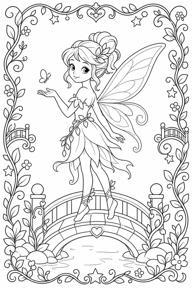 Beautiful Fairy Beautiful Fairy Tiny Bridge coloring page
