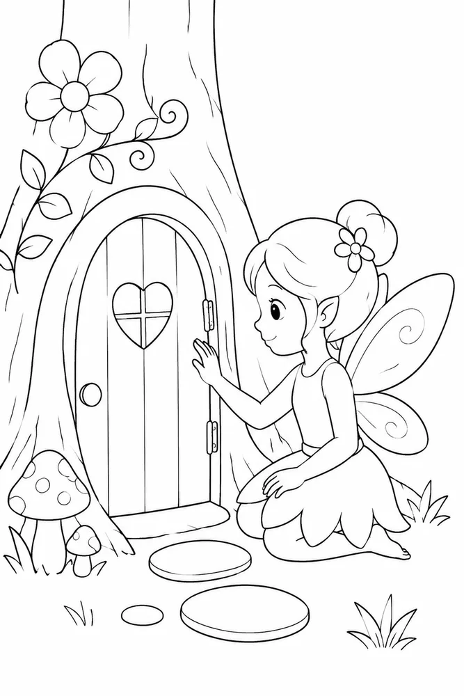 Beautiful Fairy Beautiful Fairy Tree Door coloring page