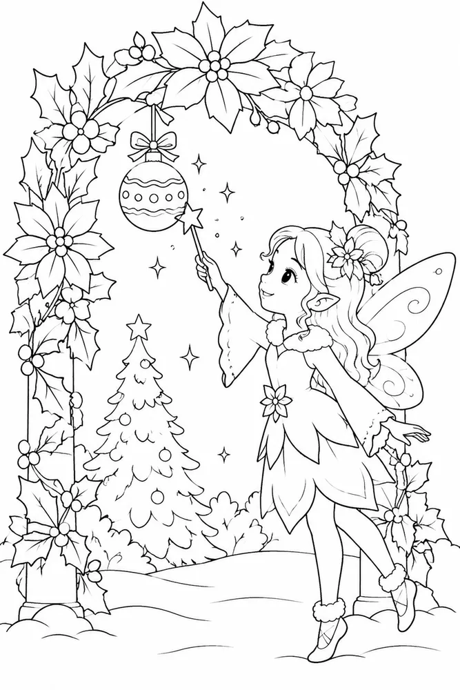 Christmas Fairy Christmas Fairy Flower Arch coloring page