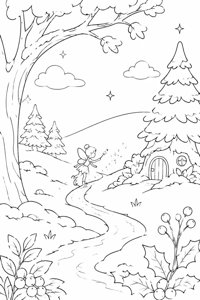 Christmas Fairy Christmas Fairy Forest Clearing coloring page