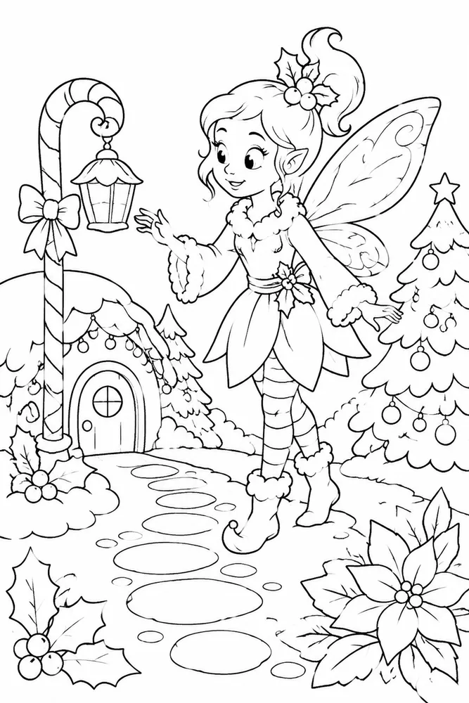 Christmas Fairy Coloring Pages preview: Christmas Fairy Christmas Fairy Garden Path coloring page