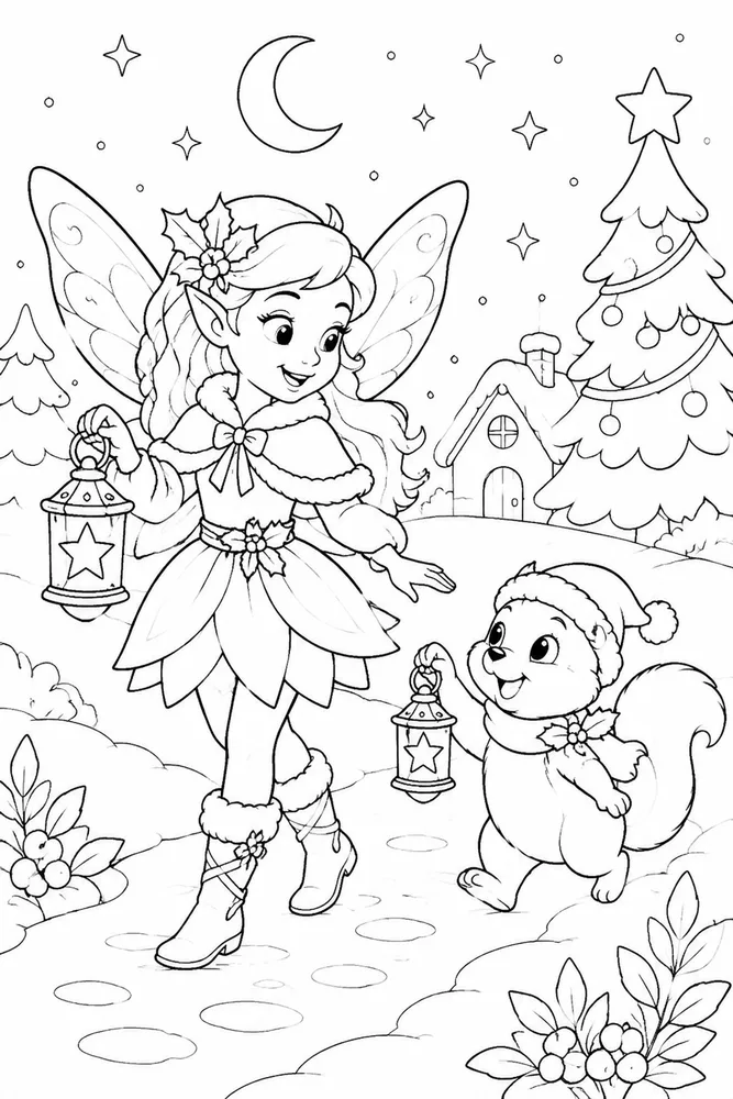 Christmas Fairy Christmas Fairy Lantern Trail coloring page