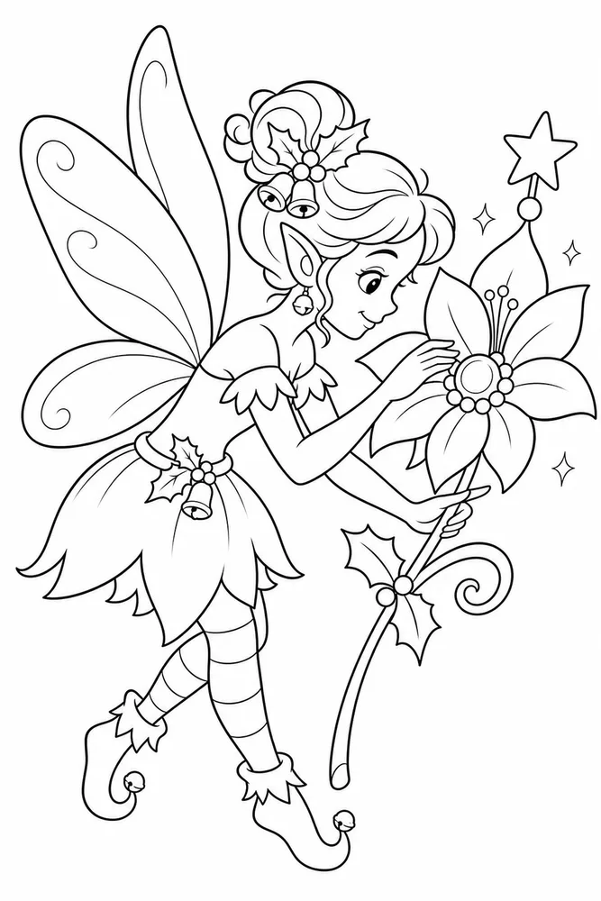 Christmas Fairy Christmas Fairy Magic Flower coloring page