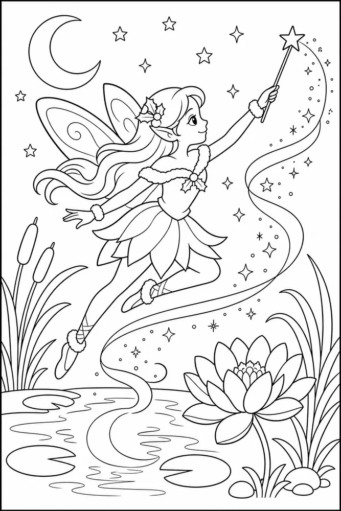 Christmas Fairy Christmas Fairy Moon Pond coloring page