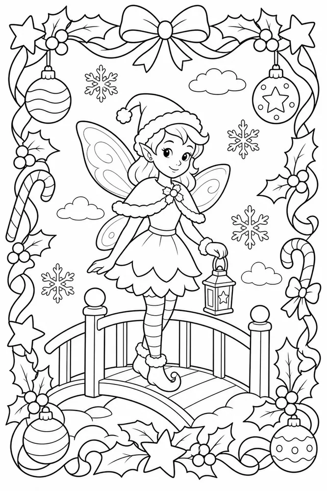 Christmas Fairy Christmas Fairy Tiny Bridge coloring page